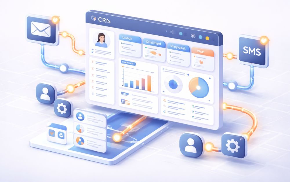 GoHighLevel CRM automation dashboard, CRM workflow automation system, sales pipeline management, customer data dashboard with email marketing and SMS automation integration