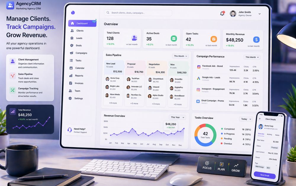 best CRM for marketing agency beginners dashboard with client management sales pipeline campaign tracking and marketing automation tools