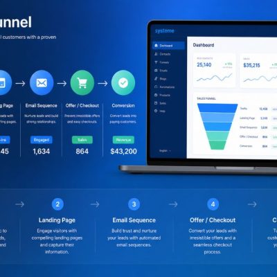 7 affordable sales funnel builders 2026 – modern digital sales funnel dashboard UI showing traffic to conversion journey with analytics, inspired by my honest Systeme.io choice